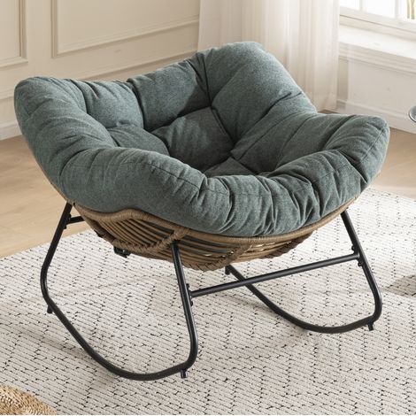 Chaise berçante moderne 102x98x77 cm en chenille verte, pour salon, confort relax FloraGrace (1/5)