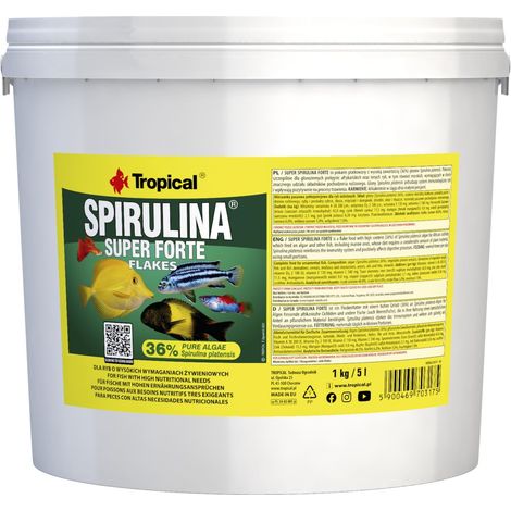 Tropical Super SPIRULINA Forte 36% 5L / 1kg - per Pesci con Elevate Esigenze nutrizionali, sotto Forma di Scaglie (1/2)