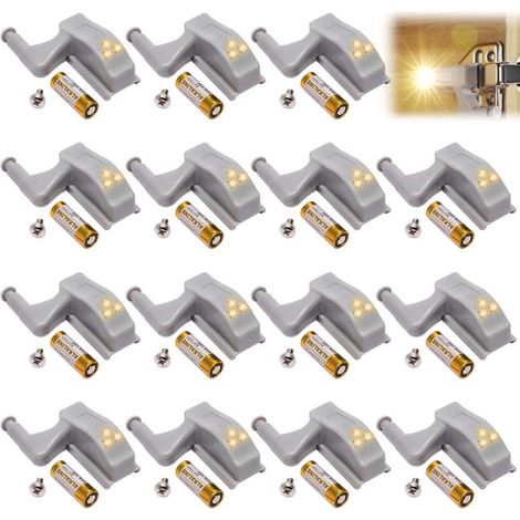 Paquete de 15 luces LED universales con sensor para bisagras de armarios de cocina (blanco cálido) (1/5)