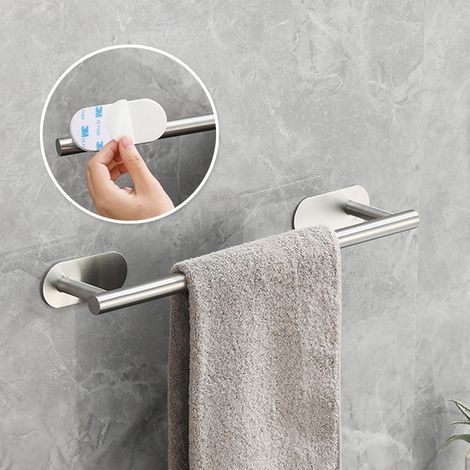 Porte-serviettes auto-adhésif unique en acier inoxydable de 40 cm pour salle de bain, cuisine, facile à installer sans perçage (1/5)