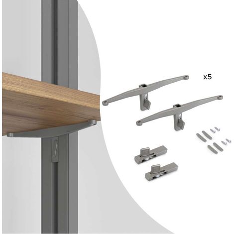 Emuca Set di mensole in legno, tavole in legno non incluse, verniciato grigio pietra, Zamak