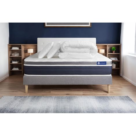 Pacchetto letto completo - Materasso 160x200cm + Box spring con doghe (in kit) + 2 cuscini + Piumino - Actimemo Confort