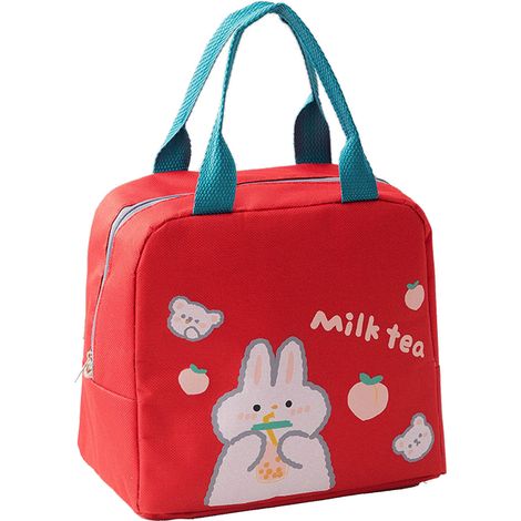 Sac déjeuner dessin animé fermeture éclair poignée élargie toile Oxford film aluminium portable boîte repas pour étudiant rouge (1/5)