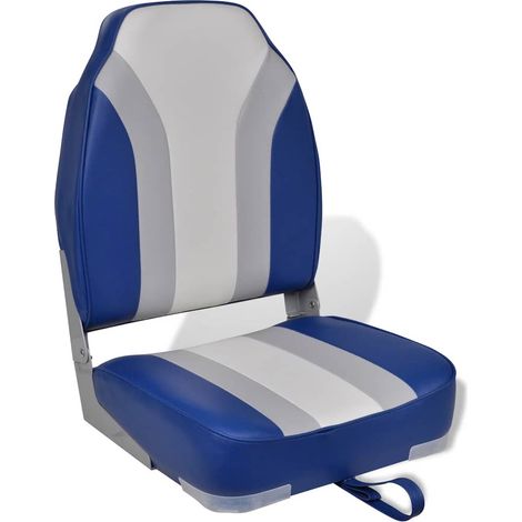Chaise de bateau pliante à dossier haut en PU et PVC bleu blanc gris, charge 100 kg - PANGIVO (1/5)