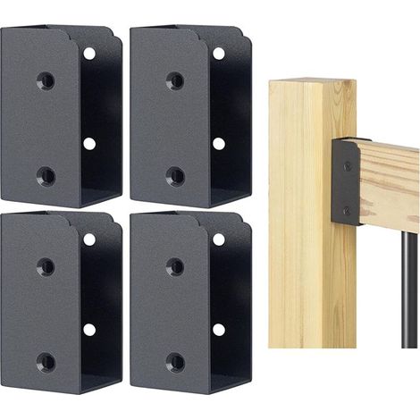 Lot de 4 supports de balustrade en acier inoxydable pour poteaux en bois de 5,1 x 10,2 cm (réels 3,8 x 8,9 cm) (noir) (1/5)