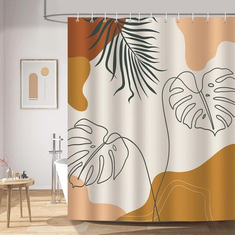 JSSEVN - Mid-Century Abstract Bohemian Leaf Shower Curtain, Anti-Mold, Waterproof, Washable, 180 x 180 cm with 12 Hooks (1/5)