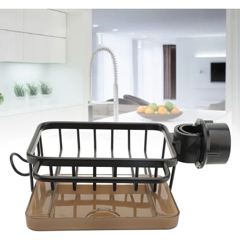 Organisateur de Robinet pour Évier avec Plateau Égouttoir en Aluminium Épaissi Noir - Support Multifonction Réglable avec Crochet (1/5)
