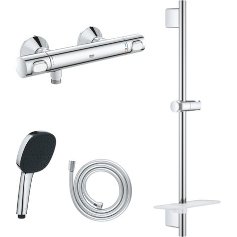 Conjunto mezclador termostático ducha GROHE Quickfix Precision Flow + teleducha Vitalio Comfort 110 + barra Quickfix + manguera