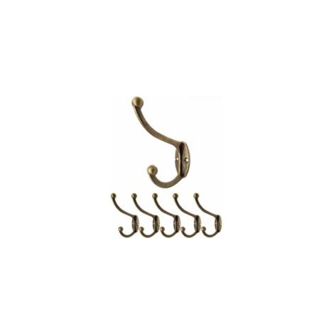 Juego de 5 ganchos de pared de hierro forjado para colgar abrigos, sombreros, toallas y ropa. Acabado en bronce antiguo/latón. Estilo vintage/rústico. - Crezuo