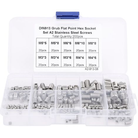 200 vis sans tête à six pans creux en acier inoxydable à pointe plate pour instruments de précision M3/M4/M5/M6/M8 (1/5)