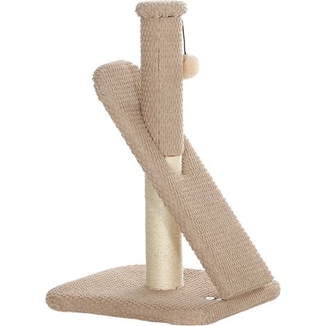 Arbre à chat avec griffoir, balle de jeu, surface texturée en sisal, 54 cm, marron clair (1/5)