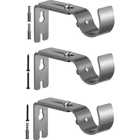 Supports de tringle à rideaux argentés pour mur, supports de tringle à rideaux robustes pour tringle de 2,5 cm avec vis de fixation (3 pièces) (1/5)