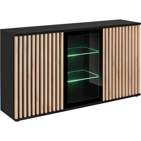 Buffet "Cameron" - Noir/Beige - L 160 x H 92 x P 40 cm - Livraison gratuite