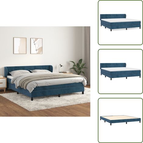 Sommier à lattes de lit et matelas Bleu foncé 160x200cm Velours - Lit Tapissier - Lit Velours - Lit Double - Literie - Chambre À Coucher (1/5)
