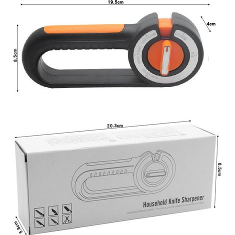 Affûteur de couteaux manuel 6 en 1, affûteur diamant pour couteaux de cuisine et ciseaux, base antidérapante, convient pour la cuisine, le restaurant, le jardin et le camping (Orange - noir) (1/5)
