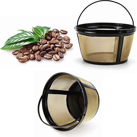 Filtre à café en acier inoxydable réutilisable en forme de cône, couleur or, pour machine à café et usage domestique. (1/5)