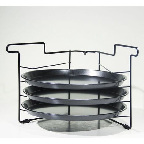Ensemble de cuisson de pizzas 4 pièces comprenant une grille verrouillable, 3 plaques à pizza rondes (Ø 29,5 cm) et une grille de four. Cuisez 3 pizzas simultanément. Polyvalent. (1/5)