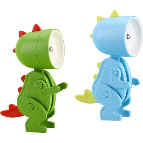 Lot de 2 veilleuses et 6 piles intégrées, veilleuses dinosaures, mini veilleuses de nuit, petites lampes de table pliables pour études de bureau (5,1 x 3,6 x 9,8 cm)