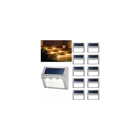 Set mit 10 Solar-Wandleuchten (3 LEDs), Zaunbeleuchtung, Treppenbeleuchtung, Balkonbeleuchtung, Gartenleuchten aus Edelstahl – Crezuo