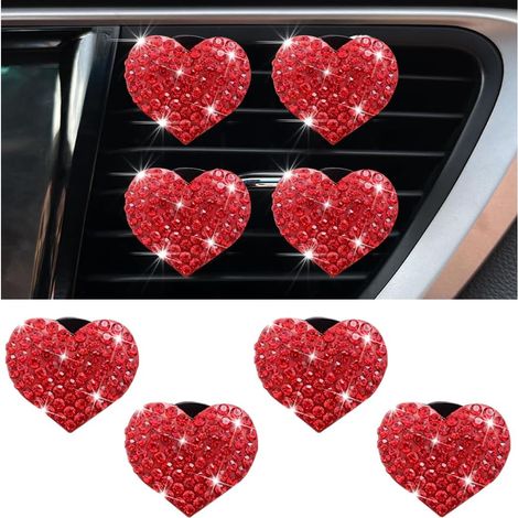 APEX Lot de 4 breloques à clipser pour grille d'aération de voiture, désodorisants en forme de cœur en cristal, clips de fixation (1/5)