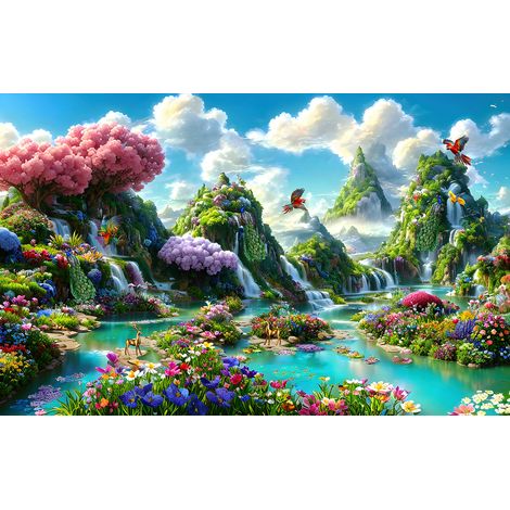 Papier peint panoramique - Montagnes Fleurs - 130 cm x 82 cm (1/2)