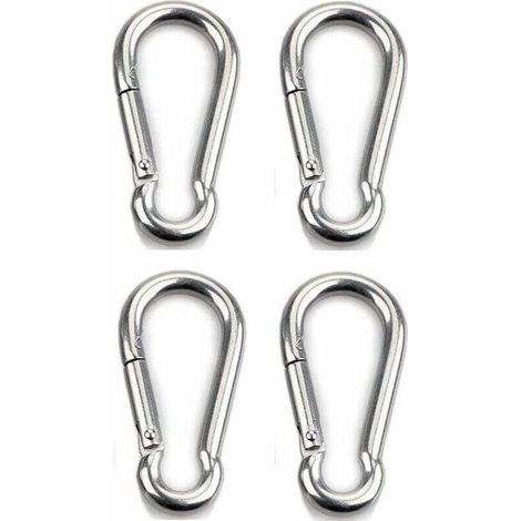 4-teiliger Karabiner für hohe Beanspruchung, Sport, zum Festhalten von Hunden, Hängematten, aus Edelstahl 304, 8 mm dick (1/3)