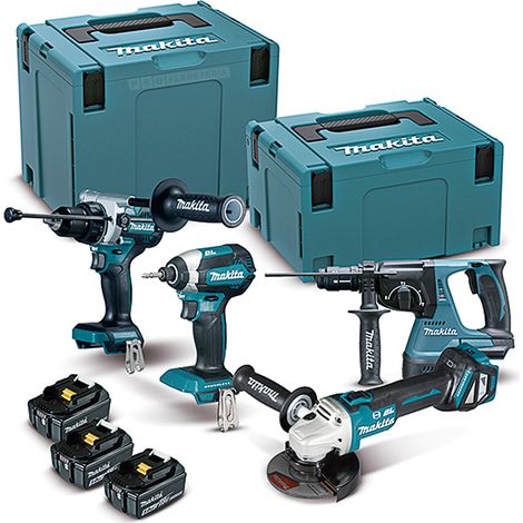Makita DLX4158TJ kit herramientas 18V (DHP486 + DTD153 + DGA513 + DHR243 + 3 X baterías 5ah)