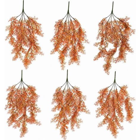 Pack of 6 x 80cm Artificial Coral Fern Trailing Plant Autumn Orange Hanging Foliage - Premium Quality (1/5)
