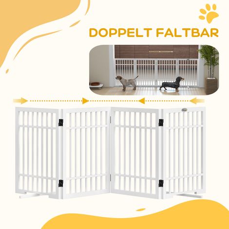 Barrière de sécurité pour chien pliable, antidérapante, pieds pivotants, cadre en bois, 183x24,5x61 cm, blanc (1/4)