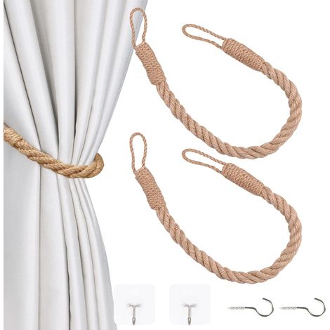 Lot de 2 - Embrasse de rideau - Corde de chanvre - Fait main et décoratif - Pour salon chambre et bureau - Kaki - 54,9x3 cm