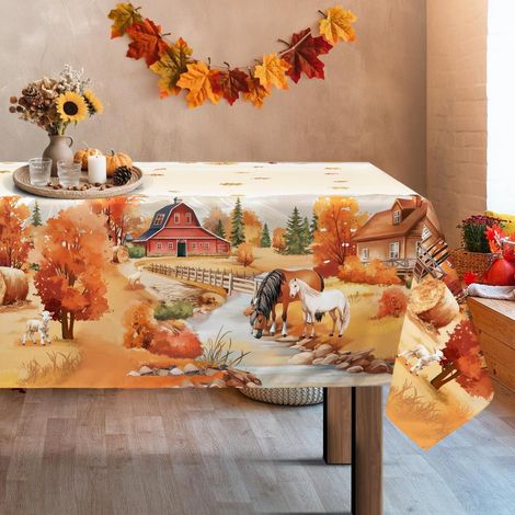 Herbstliche Tischdecke Rechteckig 140x180 cm mit Bauernhofmotiv, Polyester, pflegeleicht