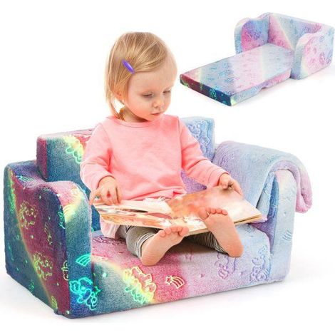 Canapé d'enfant avec couverture 2 en 1, canapé pliant pour tout-petits qui brille dans le noir - rose (1/5)