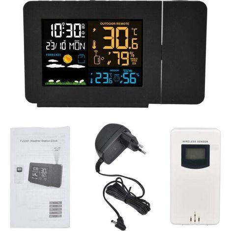 Weather Station météo radio avec capteur extérieur, station météo sans fil avec adaptateur, écran couleur numérique, thermomètre, hygromètre, prévisions météorologiques, réveil (un ensemble) (1/4)
