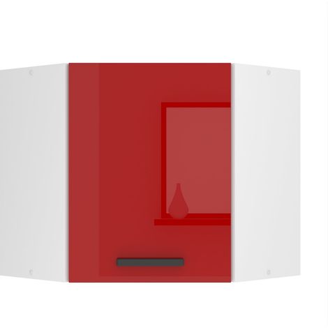 BELINI Meuble Haut Cuisine SGN60 I Meubles de Cuisine - Mural, Rangements, 1 Porte I Taille: 60 x 60 x 58 cm I Armoire Murale d'angle avec Poignée en Métal I Couleur: Rouge très Brillant (1/5)