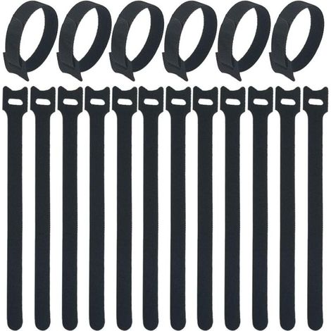 Attache Cable,100 Pièces Serre Cable Sangle Rangement Cable Serres-Câbles Autoagrippantes Attache-Câbles Réglables Réutilisables Taille 12mm x 20mm Sangles de Câbles