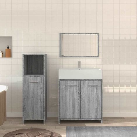 vidaXL 3 Piece Bathroom Furniture Set Grey Sonoma Engineered Wood (1/5)