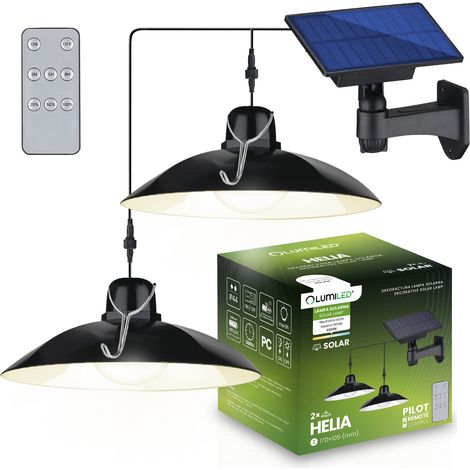 2x Solar-LED-Lampe HELIA Kronleuchter Hängend Garten Decke Sensor Fernbedienung LUMILED Panel