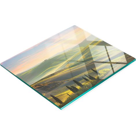 Tagliere e vassoio decorativo in vetro con motivo cipressi toscani, 60x52 cm (1/5)
