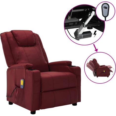 Poltrona Massaggio Elettrica Rosso Vino Similpelle vidaXL (1/5)