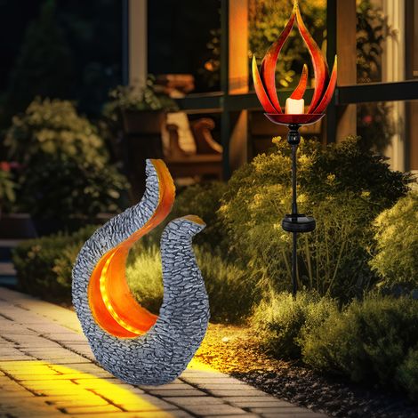 Luce solare a LED ottica a fiamma luce da esterno lampada solare da giardino lampada da giardino scultura, IP44 batteria ricaricabile, nero grigio color oro, set di 2