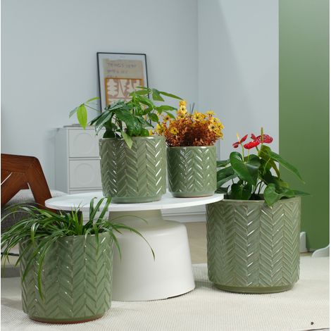 Vaso da giardino in ceramica Ø38 cm verde salvia smaltato lucido – MEUBLIV (1/5)