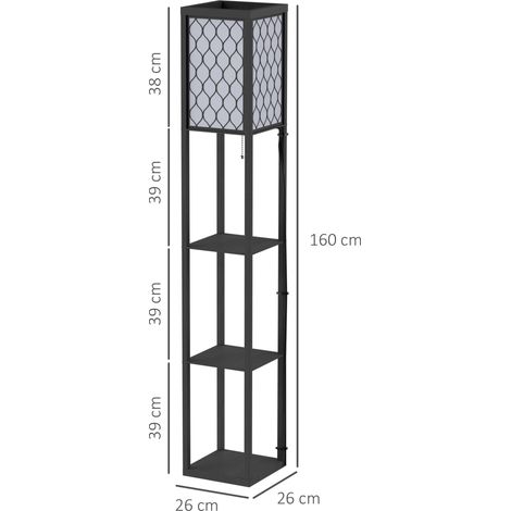 Lampadaire gain de place 2 en 1 à 3 étagères, lampe moderne pour salon, séjour et bureau, douille E27, 26 x 26 x 160 cm, noir et blanc (1/5)