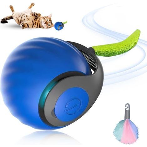 Jouet interactif pour chat avec balle et queue en peluche - Jouet intelligent pour intérieur (Bleu) (1/5)