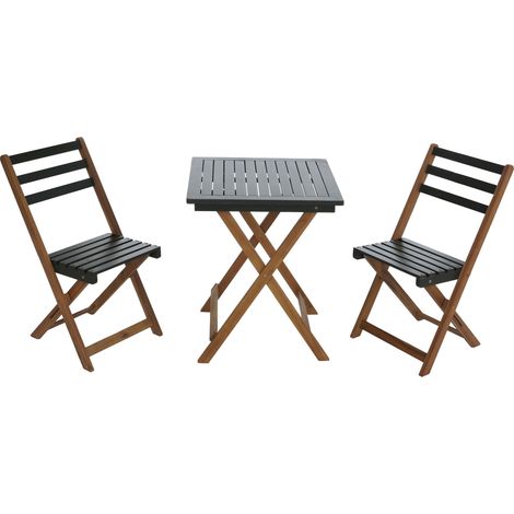 Ensemble HHG-724, salon de jardin 2 chaises et table, bois d'acacia pliable, vert naturel