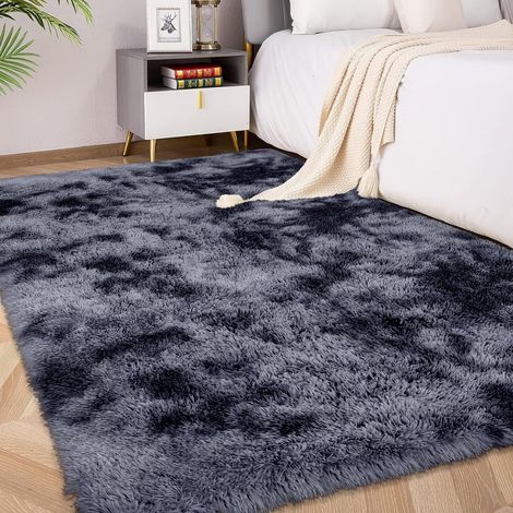 Tapis à Poils Longs 150x240cm Noir, Tapis Doux antidérapant Moelleux Grand tapis Tie-dye pour salon chambre et espace jeu, confortable pour famille et animaux domestiques avec base antidérapante (1/5)
