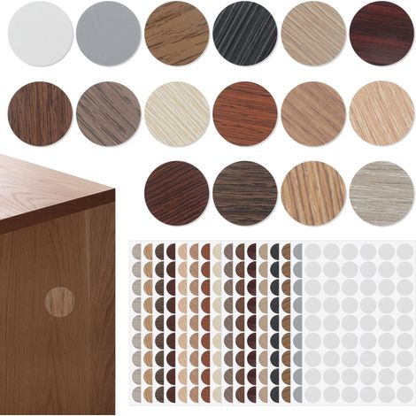 864 Pièces Couvre-Vis Adhésif, 16 Feuilles Cache-Vis Autocollants, Cache-Vis Ronds Capuchons Autocollants pour Meubles Couvre-Trous Bois pour Meuble Armoire Porte Vis (1/5)