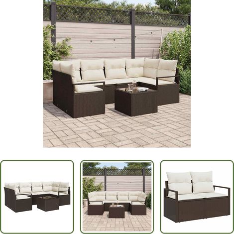 Poly Rattan - Sofa Set mit Kissen 7 pcs Braun und Creme Poly Rattan (1/5)