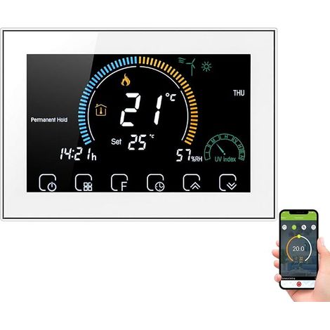 WiFi Thermostat for Gas Boiler, Voice App Control/LCD Backlit, Humidity and UV Display, Programmable Thermostat Compatible with Google Home (1/4)