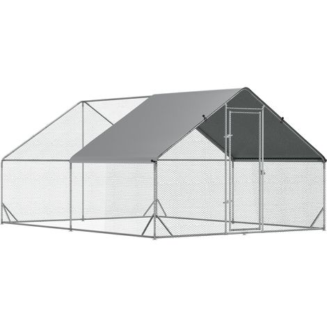 Pollaio Gabbia per Galline da Esterno 3x4x2m Telaio Zincato Argento (1/5)