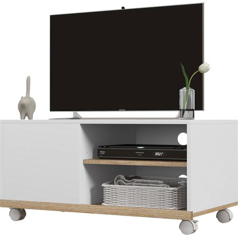 Meuble TV 42" avec porte et 2 étagères 80x45x41 cm Blanc